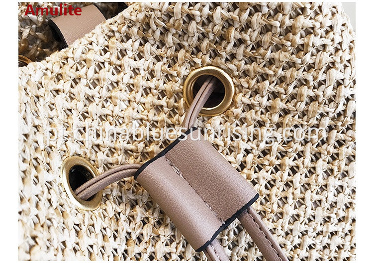 summer bamboo handle bucket straw bag